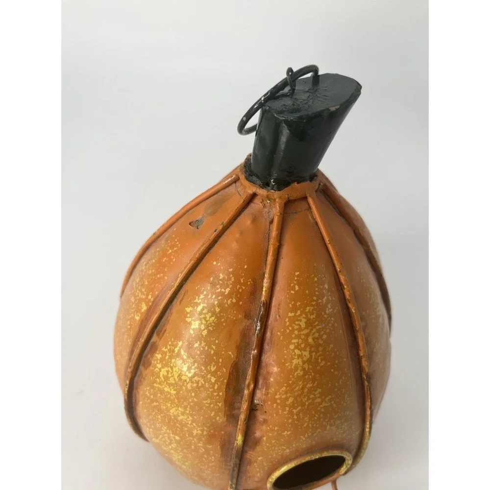 Vintage Pumpkin Bird Feeder Orange Tin Fall Decor